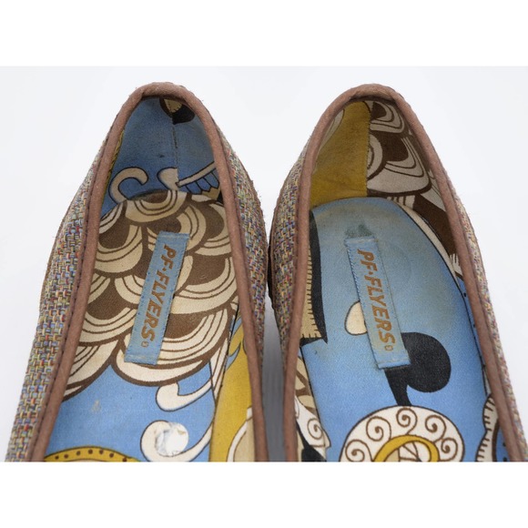 PF Flyers Pumps Womens 8 Low Wedge Brown Fabric Uppers Quill Leather Slip On - Picture 8 of 12